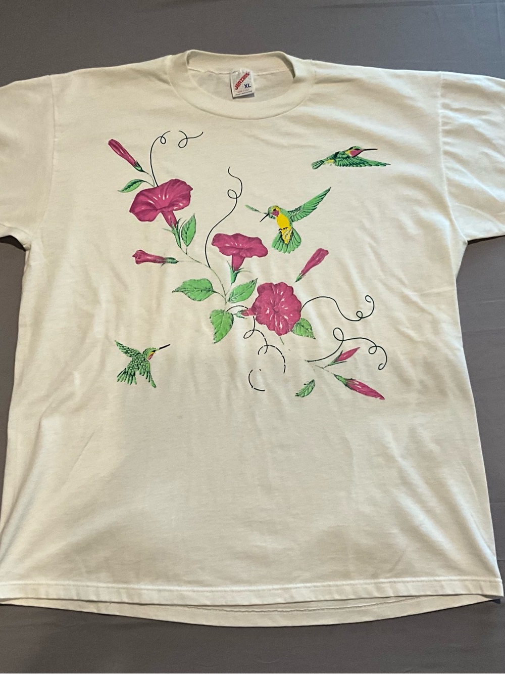 Vintage 90s Womens Tshirt - Flower / Hummingbird Design Made In The USA